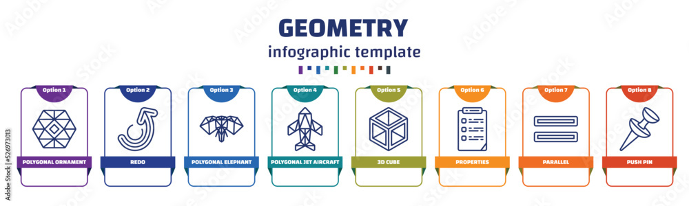 Poster infographic template with icons and 8 options or steps. infographic for geometry concept. included p