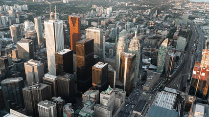 Toronto Canada downtown view from above at sunset