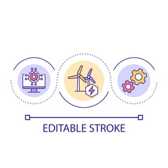 Clean energy generated by windmills loop concept icon. Sustainable power technology. Electricity abstract idea thin line illustration. Isolated outline drawing. Editable stroke. Arial font used