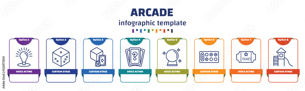 Poster infographic template with icons and 8 options or steps. infographic for arcade concept. included voi