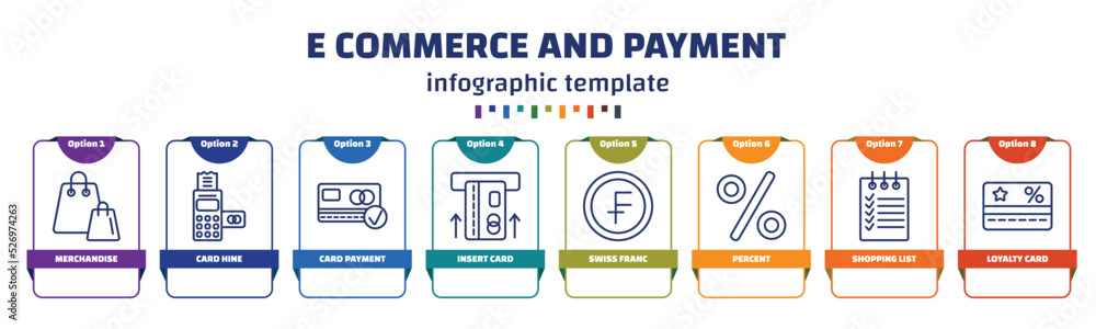Poster infographic template with icons and 8 options or steps. infographic for e commerce and payment conce