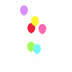 Happy birthday feast, birthday party, many colorful balloons, flat vector illustration and icons