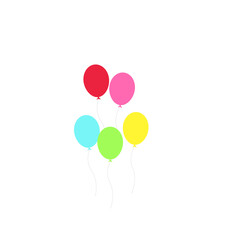 Happy birthday feast, birthday party, many colorful balloons, flat vector illustration and icons