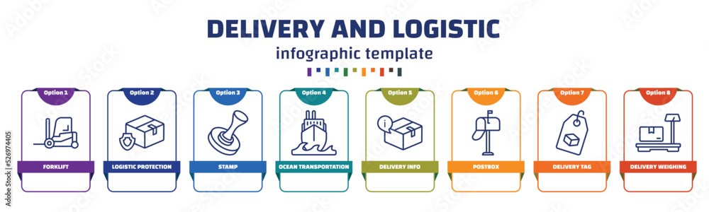 Poster infographic template with icons and 8 options or steps. infographic for delivery and logistic concep