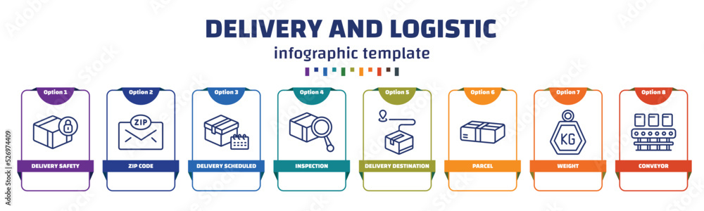 Poster infographic template with icons and 8 options or steps. infographic for delivery and logistic concep