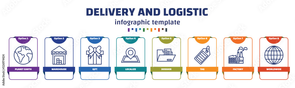 Poster infographic template with icons and 8 options or steps. infographic for delivery and logistic concep