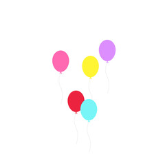 Happy birthday feast, birthday party, many colorful balloons, flat vector illustration and icons