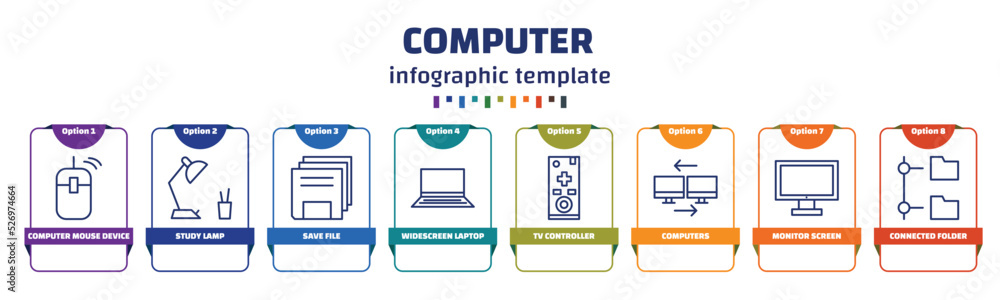 Poster infographic template with icons and 8 options or steps. infographic for computer concept. included c