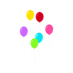 Happy birthday feast, birthday party, many colorful balloons, flat vector illustration and icons