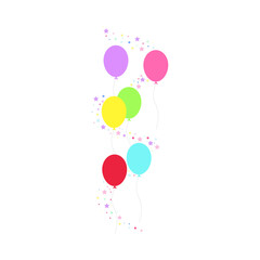 Happy birthday feast, birthday party, many colorful balloons, flat vector illustration and icons