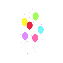 Obraz premium Happy birthday feast, birthday party, many colorful balloons, flat vector illustration and icons