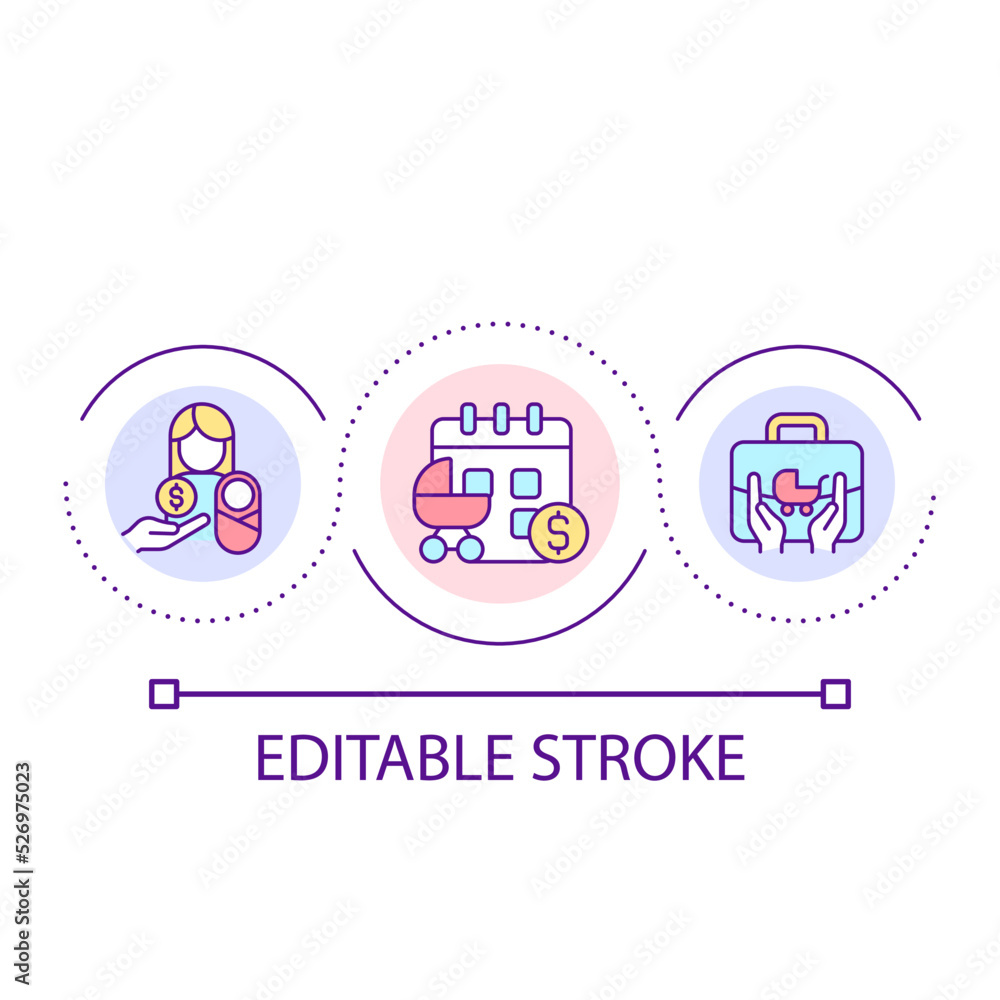 Poster paid maternity leave loop concept icon. support of working mothers. corporate program abstract idea 