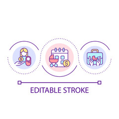 Paid maternity leave loop concept icon. Support of working mothers. Corporate program abstract idea thin line illustration. Isolated outline drawing. Editable stroke. Arial font used