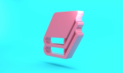Pink Book icon isolated on turquoise blue background. Minimalism concept. 3D render illustration