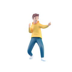 Standing Man with Fight Gesture. 3D Illustration