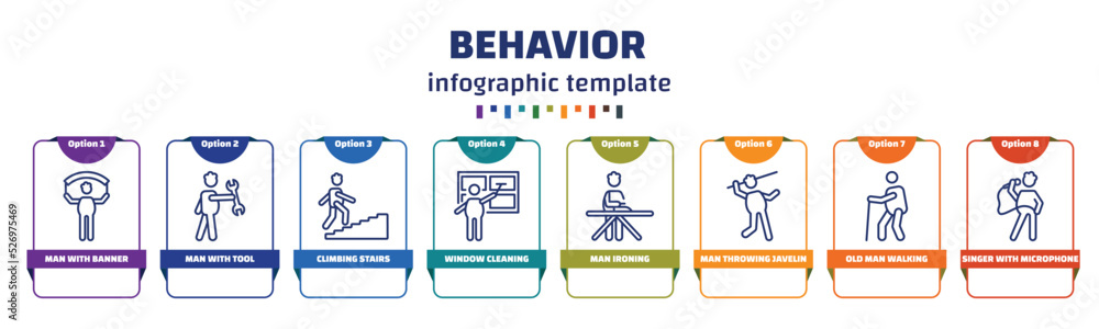 Poster infographic template with icons and 8 options or steps. infographic for behavior concept. included m