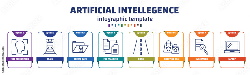 Poster infographic template with icons and 8 options or steps. infographic for artificial intellegence conc