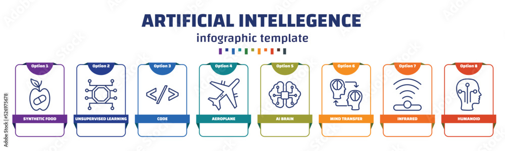 Poster infographic template with icons and 8 options or steps. infographic for artificial intellegence conc