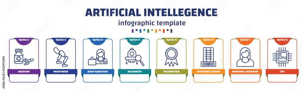 Poster infographic template with icons and 8 options or steps. infographic for artificial intellegence conc