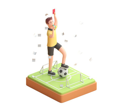 Referee Showing Red Card. 3D render