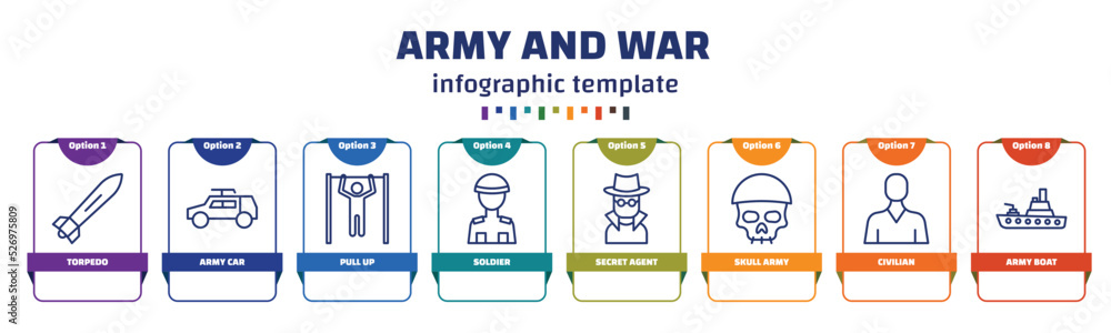 Poster infographic template with icons and 8 options or steps. infographic for army and war concept. includ