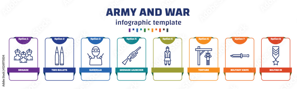 Poster infographic template with icons and 8 options or steps. infographic for army and war concept. includ