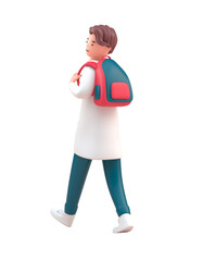 Boy Walking to School. 3D Illustration