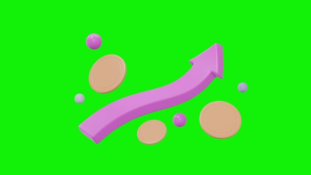 Concept 3d growth stock chart with coins investing icon, Uptrend stock market graph. 3d rendering on the pink background