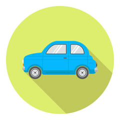 Flet vector icon round with car in blue color and long shadow, flat vector illustration. © RP