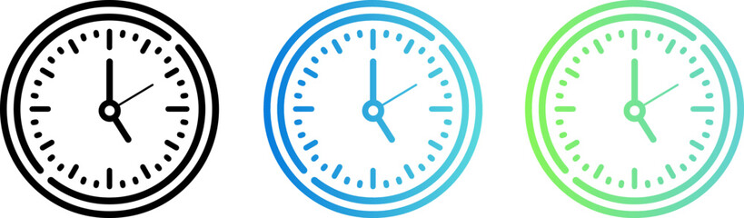 Clock time icons. Flat clock icons. Vector illustration.