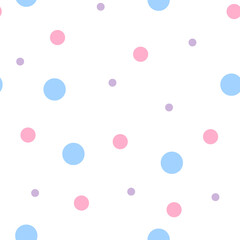 Seamless pattern of colored polka dots on a white background