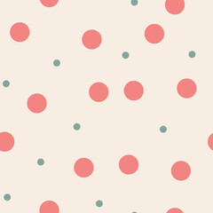 Red and green polka dots on beige background seamless pattern
