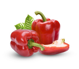Fresh sweet pepper with leaves isolated on transparent background. (.PNG)