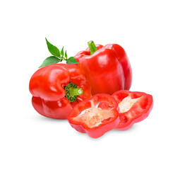 Fresh sweet pepper with leaves isolated on transparent background. (.PNG)