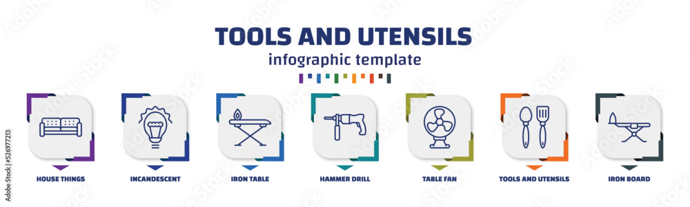 Poster infographic template with icons and 7 options or steps. infographic for tools and utensils concept. 