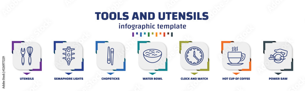 Poster infographic template with icons and 7 options or steps. infographic for tools and utensils concept. 