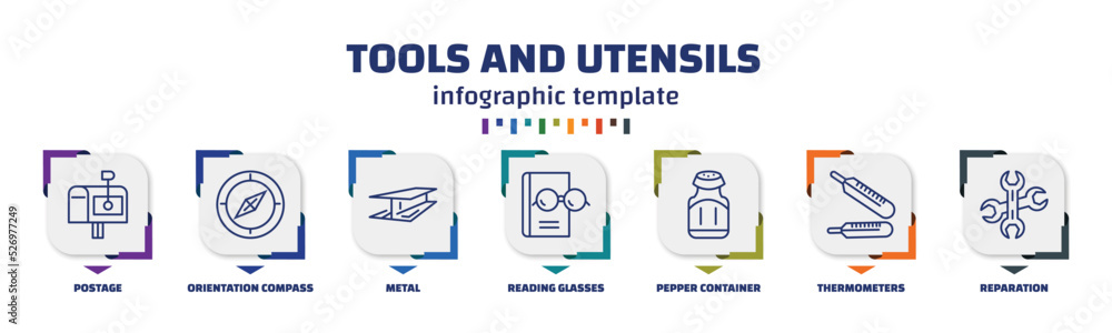 Poster infographic template with icons and 7 options or steps. infographic for tools and utensils concept. 