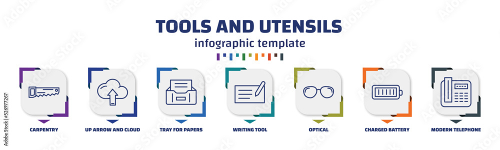 Poster infographic template with icons and 7 options or steps. infographic for tools and utensils concept. 