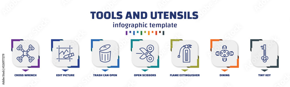 Poster infographic template with icons and 7 options or steps. infographic for tools and utensils concept. 