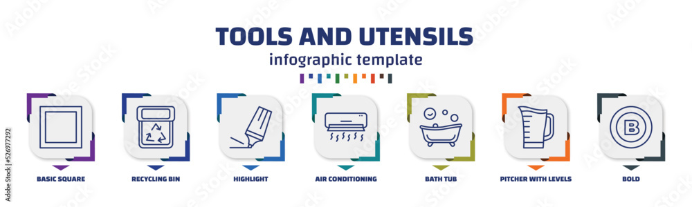 Poster infographic template with icons and 7 options or steps. infographic for tools and utensils concept. 