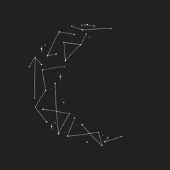 Graphic illustration, Linear art of the zodiac and the starry sky in the Moon, outline Drawings of stars for clothes