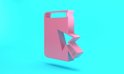 Pink Online book icon isolated on turquoise blue background. Internet education concept, e-learning resources, distant online courses. Minimalism concept. 3D render illustration
