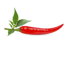 Gardinen Chilischoten Reifer Pfeffer mit Blättern isoliert auf transparentem Hintergrund. (.PNG)  © sathit