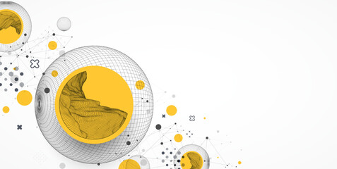 Obraz premium Sphere theme with connected lines in technology style background. Wireframe illustration. Abstract 3d grid design.