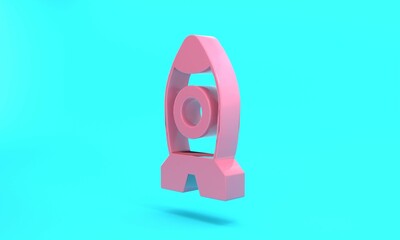Fototapeta premium Pink Rocket ship toy icon isolated on turquoise blue background. Space travel. Minimalism concept. 3D render illustration