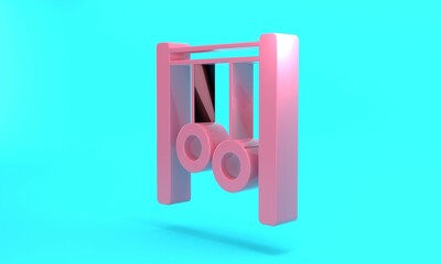 Pink Gymnastic rings icon isolated on turquoise blue background. Playground equipment with hanging rope with rings. Minimalism concept. 3D render illustration