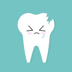 Bad habits. Unhealthy tooth character. Vector flat dentistry cartoon illustration. Dead bad tooth. Unhappy	

