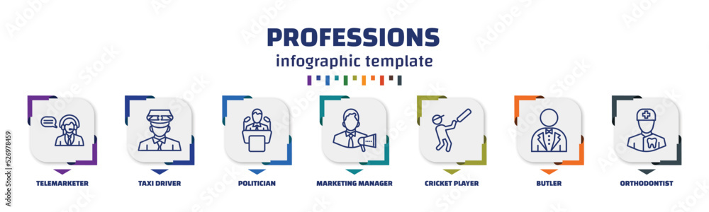 Poster infographic template with icons and 7 options or steps. infographic for professions concept. include