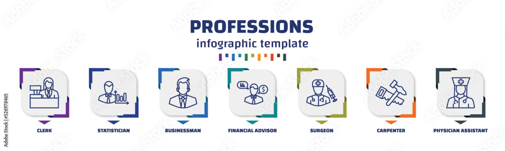 Poster infographic template with icons and 7 options or steps. infographic for professions concept. include