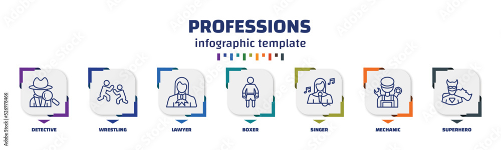 Poster infographic template with icons and 7 options or steps. infographic for professions concept. include